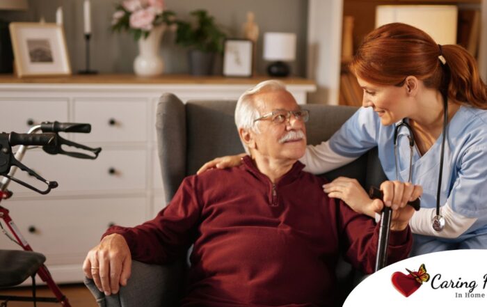 A caregiver helping a woman with a walker make her senior home safer.