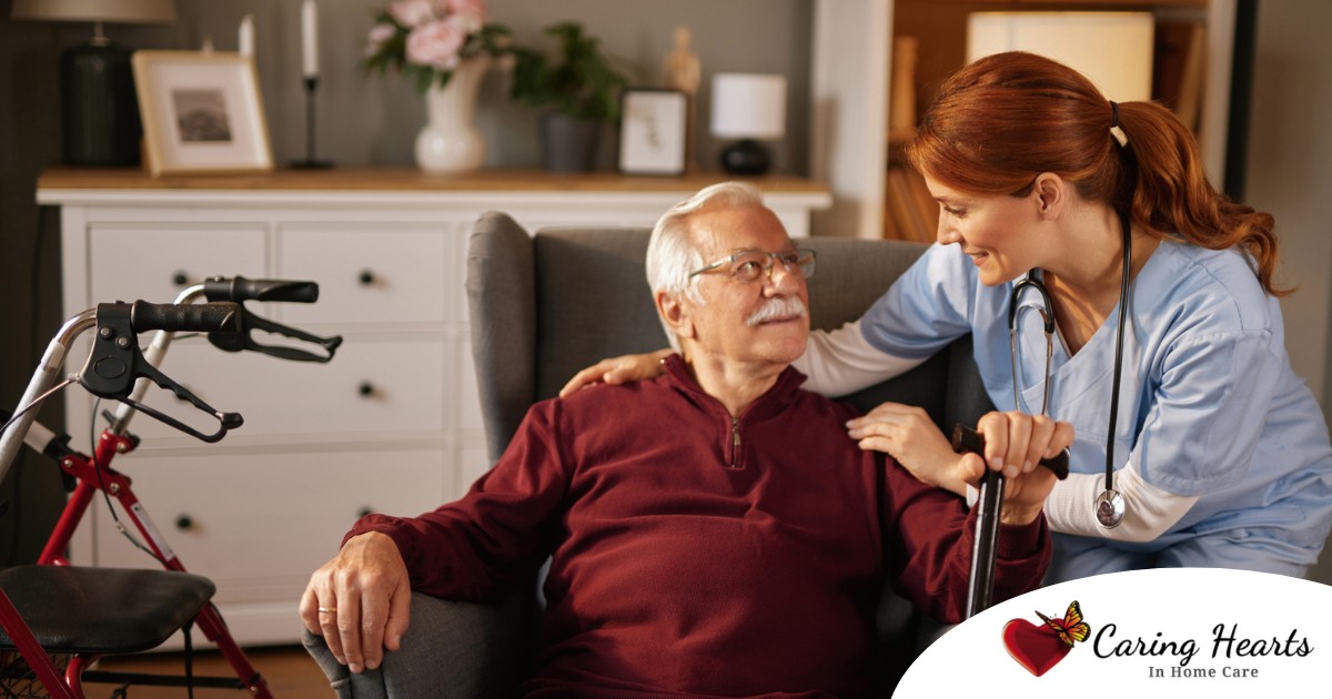 A caregiver helping a woman with a walker make her senior home safer.