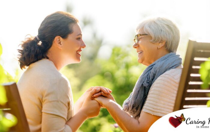 Caregiver provides at home senior services to an elderly loved one